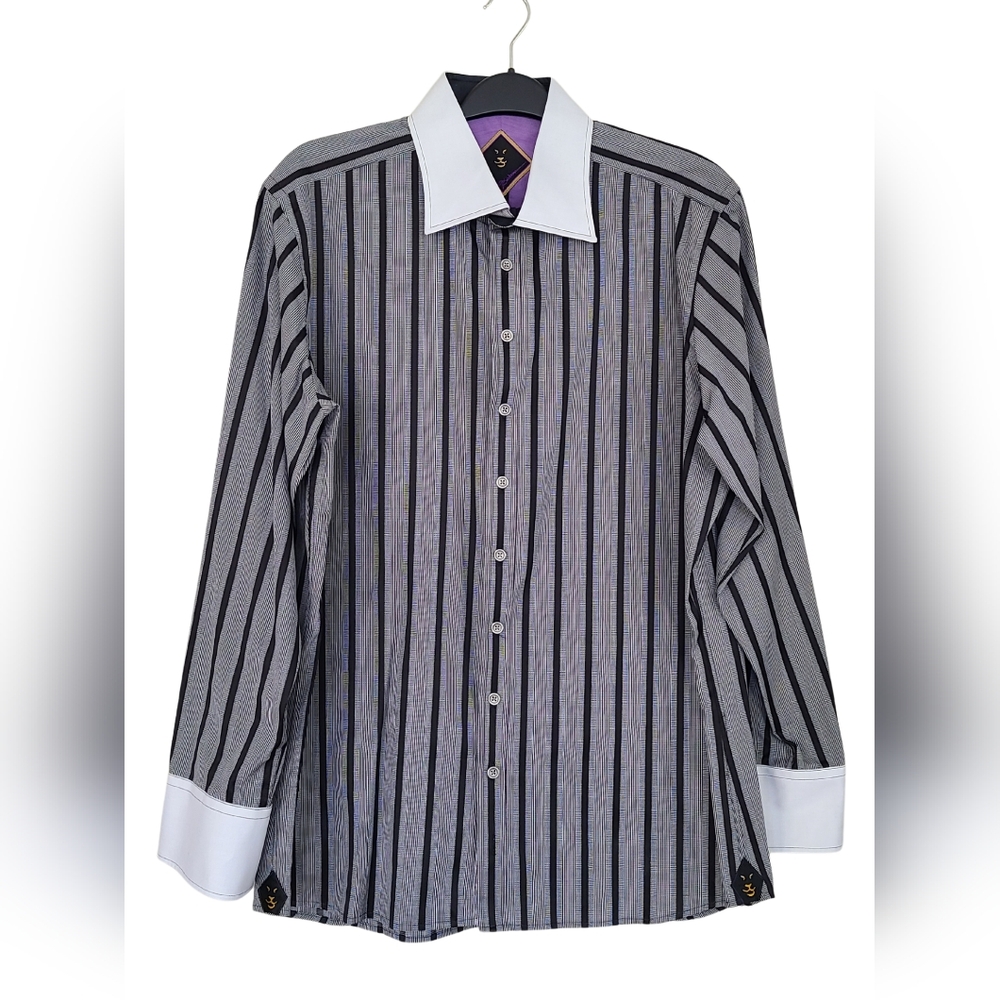 DARREN BIEDERMANN 🇨🇦 Plaid Striped Dress Shirt - 18T, Black/White